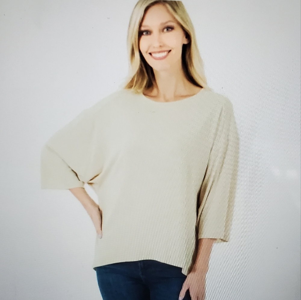 A Girl Thing Cream Blouse with Boxy Fit and Three-Quarter Sleeves